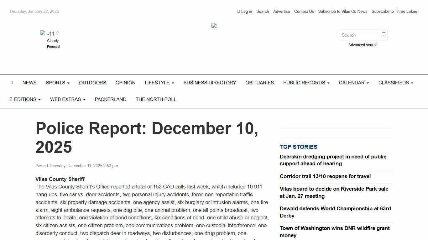 Police Report: December 10, 2025 - Vilas County News-Review